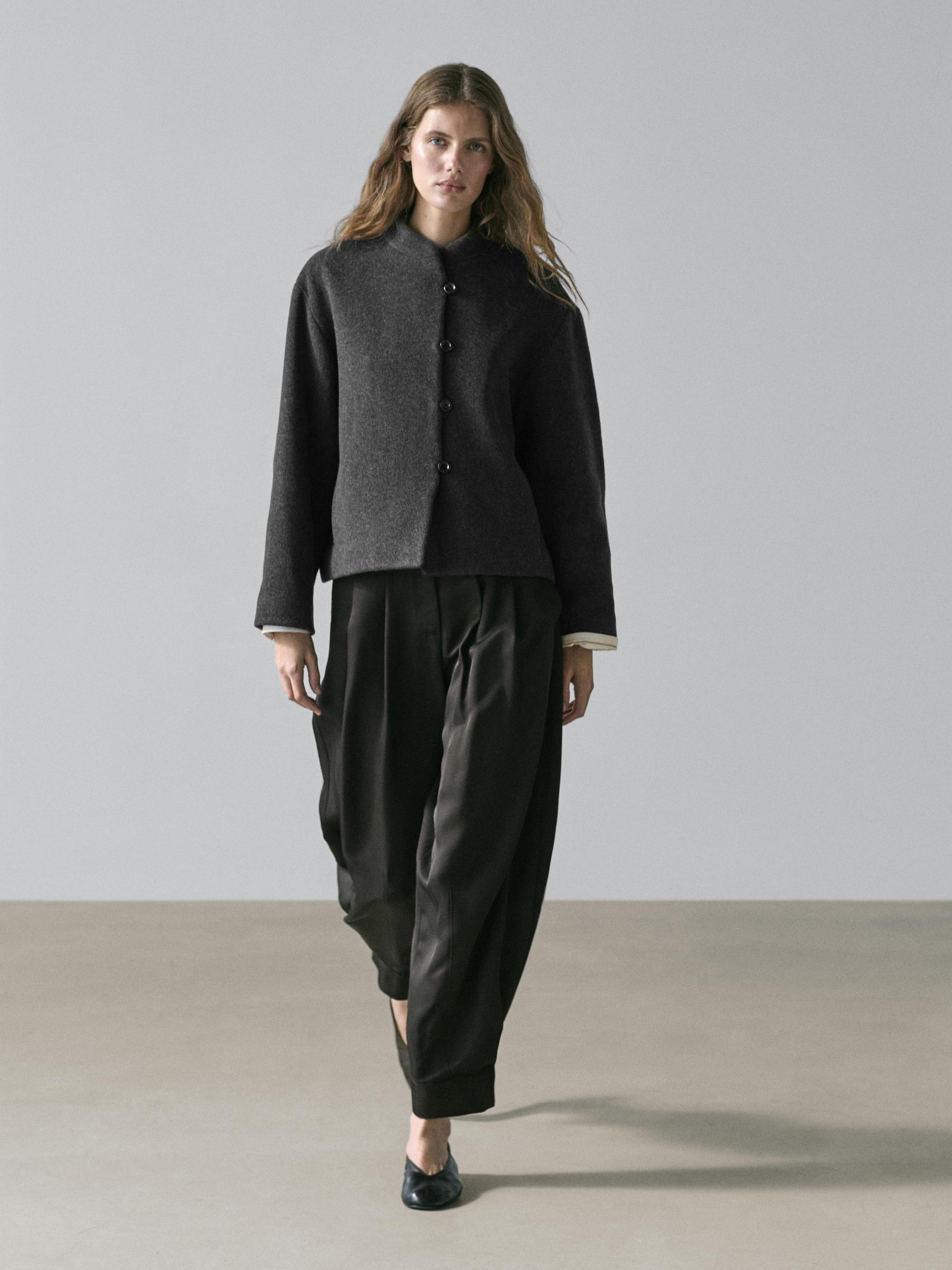 Wool blend jacket with collar detail